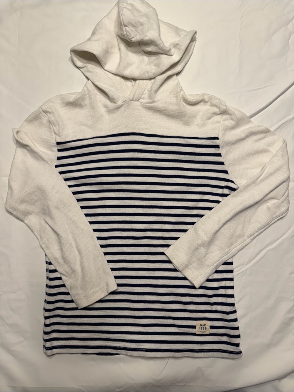 GapKids Hooded Striped Pullover - Off White & Navy XL 1091